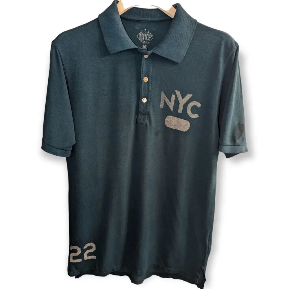 MVP Vintage Men's Polo Shirt Size M NYC 22 Printed Blue NEW WITH TAGS MSRP $79